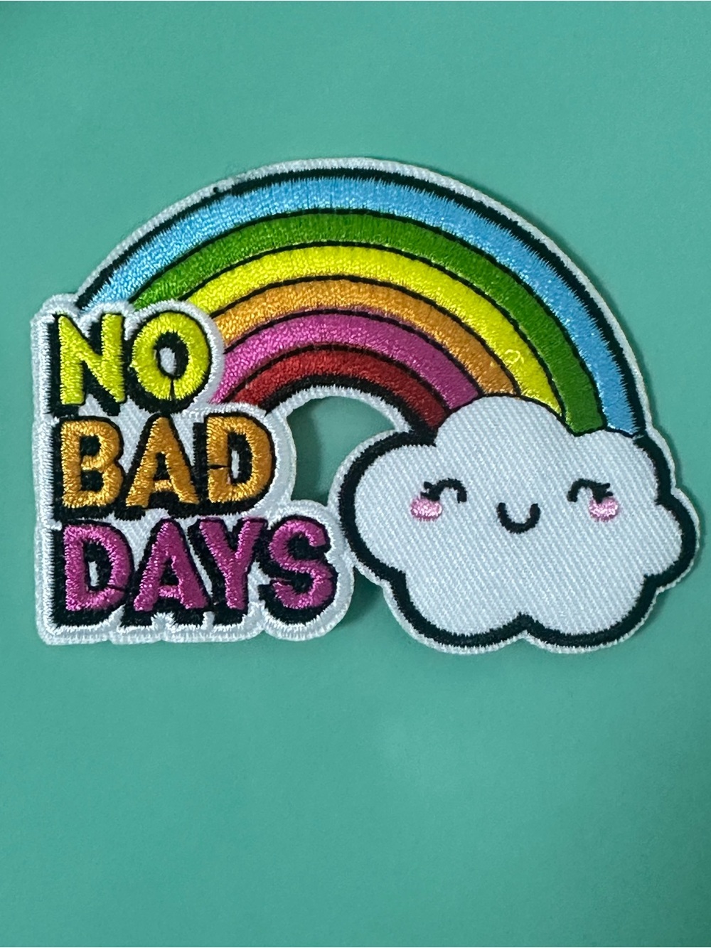 New No Bad Days Rainbow Smiley Cloud Positivity Happy Embroidered Iron On Patch - Picture 8 of 10